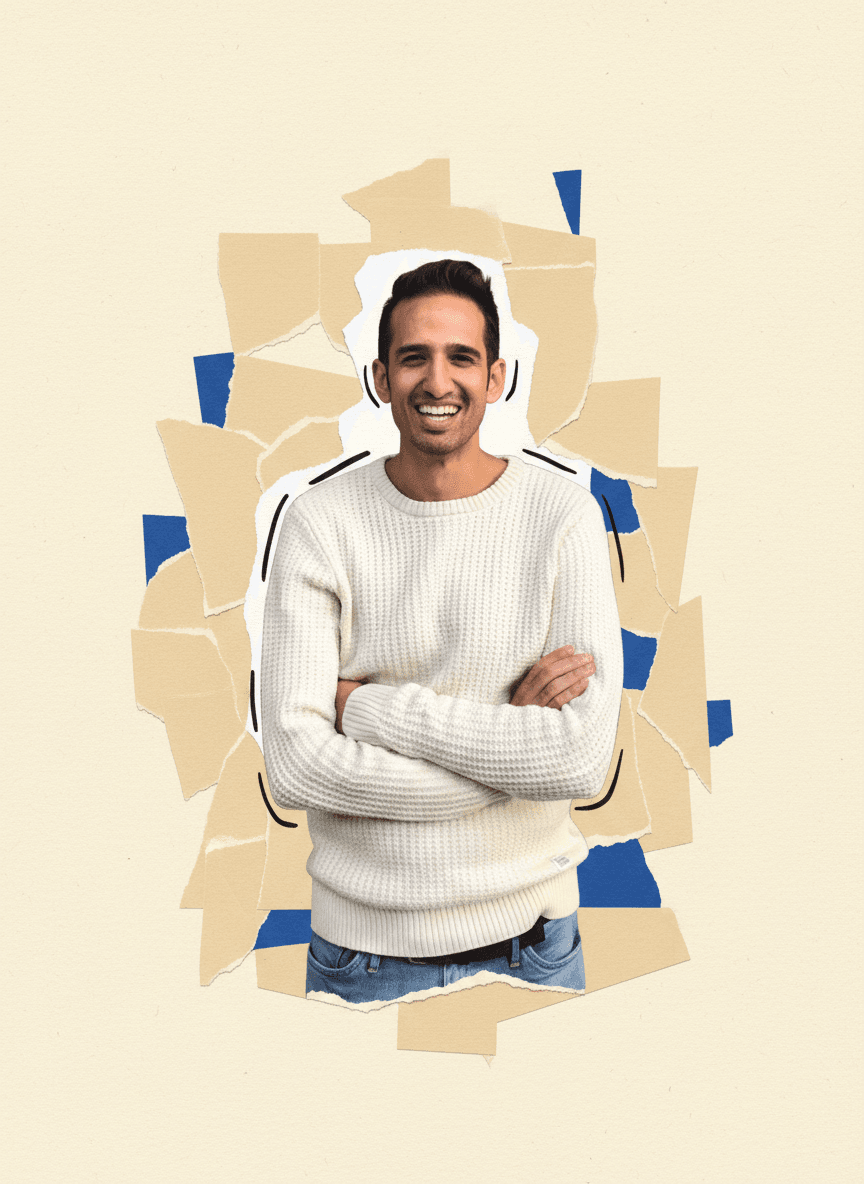 Cut-paper collage portrait of Humayun Khan